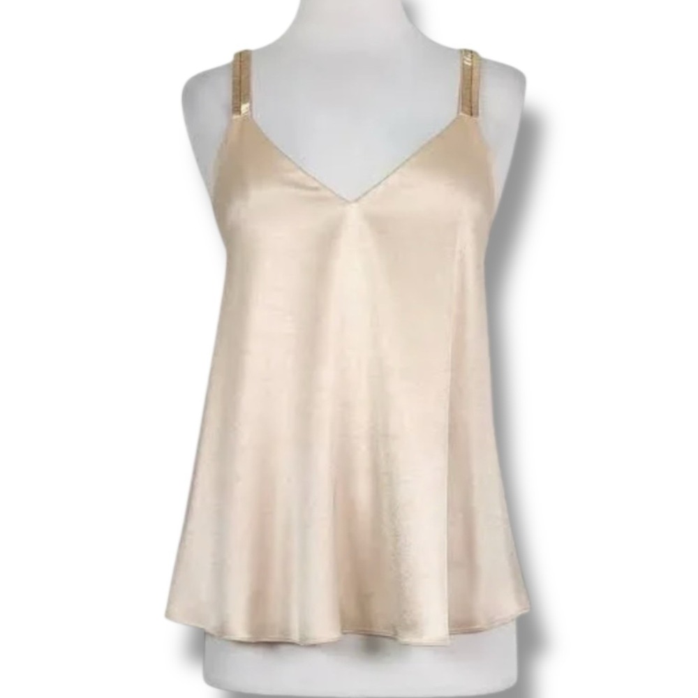 Derek Lam 10 Crosby Intermix Satin‎ Beaded Tank Top Blouse Champagne Sz 2